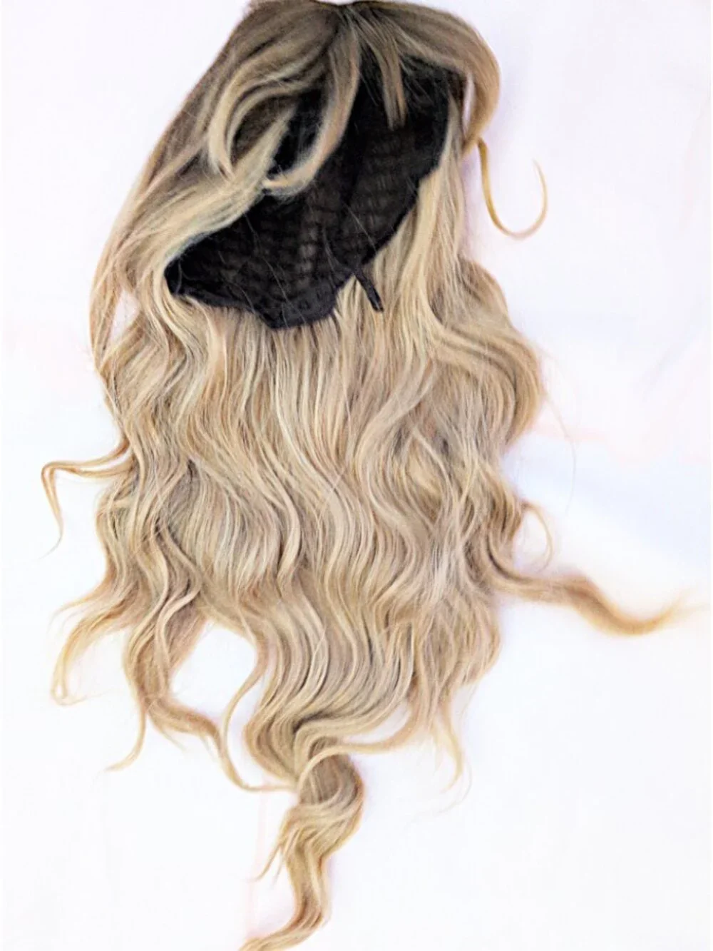 Blonde Wig Synthetic Wavy Curly Hair 22 Inches Ombre Gradient Brown Gyaru
